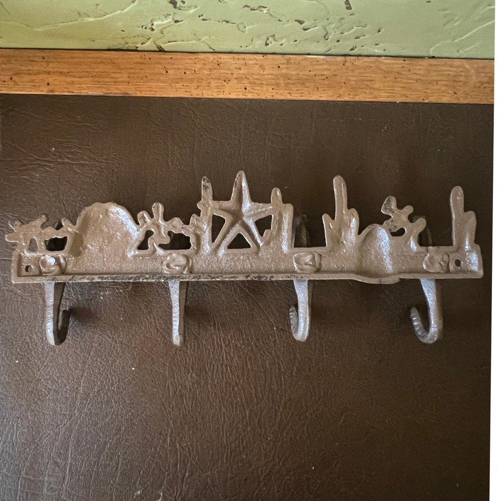 Nautical Cast Iron Wall Hook Rack Coastal Beach Shell Seahorse Starfish Decor - Picture 8 of 12